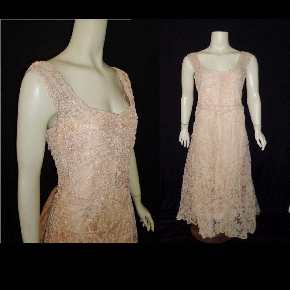 Cream LACE Vintage 1940's WWII Women's Party Gown Dress S M